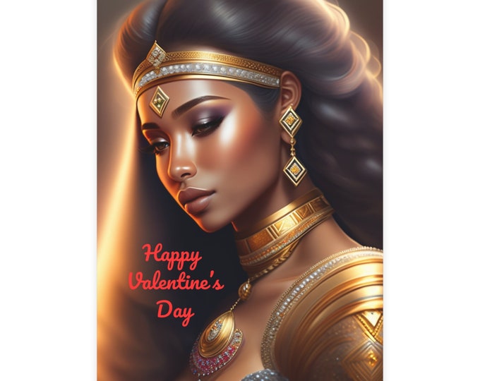 Valentines Day Cards with Queen Cleopatra Painting 36, Greeting Cards, Postcard, Black Woman Art, Afrocentric, African Art, Egyptian Gifts