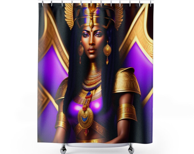 Shower Curtains with Queen Cleopatra Egyptian Painting 8, Bathroom Decor, Long Curtains, Home, Apartment, Xmas Gifts, Egyptian, Arts -Gifts
