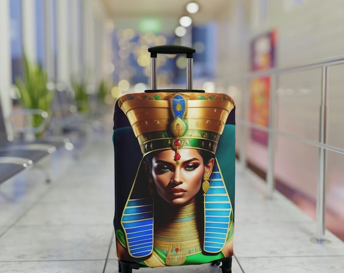 Luggage Cover with Egyptian Queen Nefertiti Painting 7, Luggage Protector, Suitcase Cover, Holiday, Vacation, African Wrap, Black Woman Art