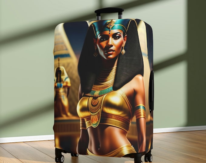 Luggage Cover with Egyptian Queen Nefertiti Painting 10, Luggage Protector, Suitcase Cover, Holiday, Vacation, African Wrap, Black Woman Art