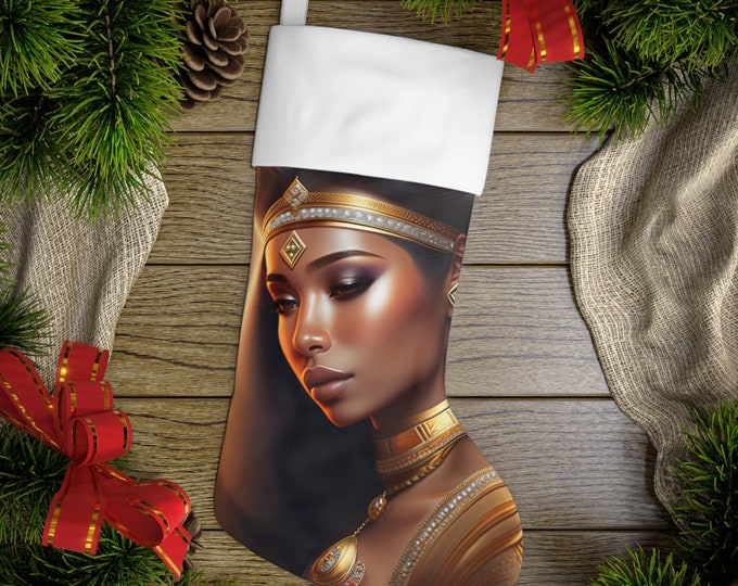 Holiday Stockings with Egyptian Queen Cleopatra Painting 36, Christmas Gifts, Kwanzaa, Gift Wrap, Holiday Stocking, Black Woman, African Art