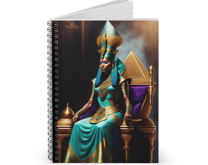 Spiral Notebook with Queen Nefertiti Painting 16, Lined Notebook, Spiral, Journals and Notebooks, Black Women Art, Afro Art, Egyptian Art