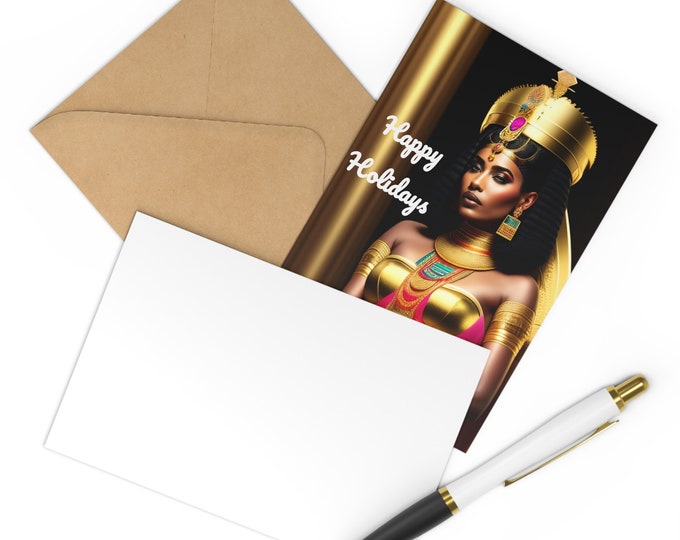 Holiday Postcards (7 pieces) with Queen Cleopatra Painting 14, Xmas Cards, Blank Card, Christmas Gifts, Afrocentric Art, Black Artwork