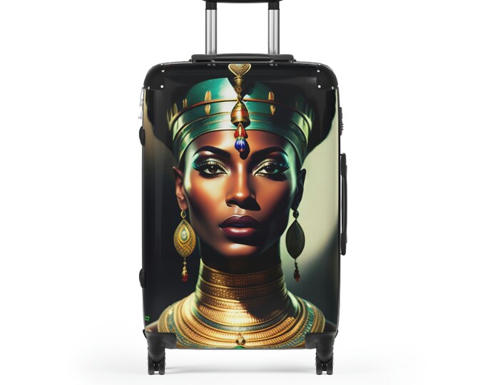 Suitcase with Egyptian Queen Cleopatra Painting 9, Luggage, Vacation, Girls Trip, Business, Travel, Afrocentric Art, Afro Queen