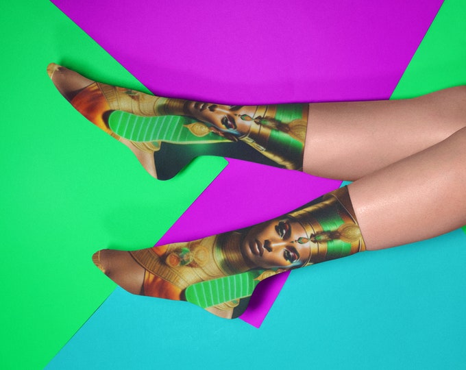 Socks with Egyptian Queen Nefertiti Painting 19, Printed Socks, Museum Art Socks Renaissance, Cozy -gifts, Thoughtful Gift for Her, Y2K