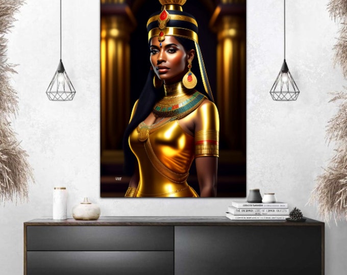 Queen Cleopatra Canvas Painting 10, Ancient Egypt Collectible, Egyptian Princess, African Art Canvas, Egyptian Goddess Costume, Fine Art