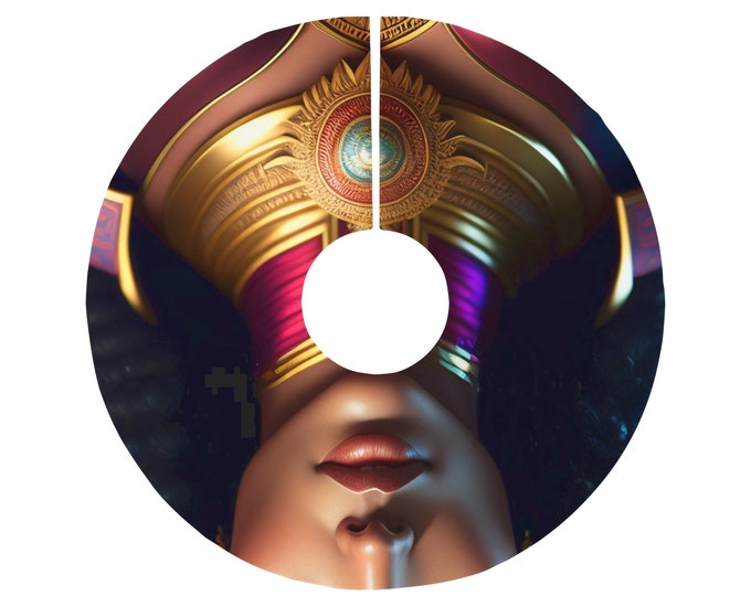 Christmas Tree Skirt with Egyptian Queen Cleopatra Painting 1, Holiday Gifts, Xmas Decor, Family Gift, Black Queen, Afrocentric Art, Egypt