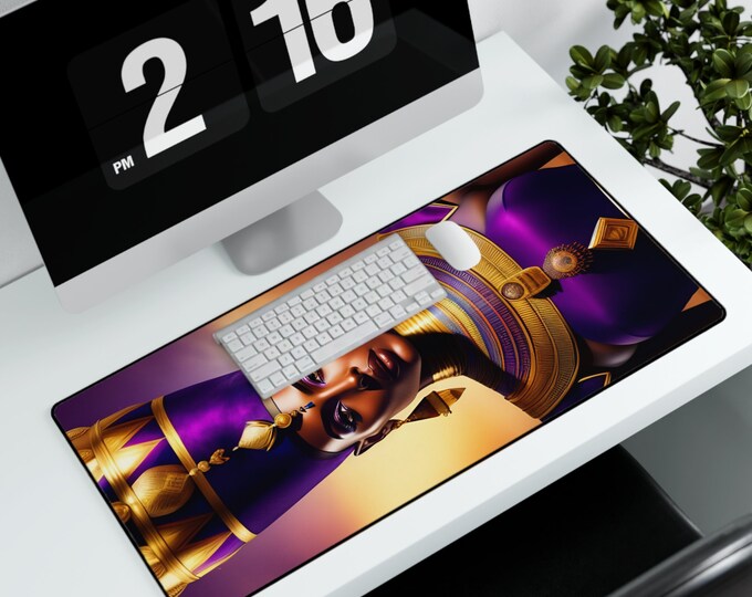 Desk Mat with Egyptian Queen Nefertiti Painting 5, Desktop Mat, Computer Pad, Office, Gamer Gifts, New Job Gift, African Art, Black Queen