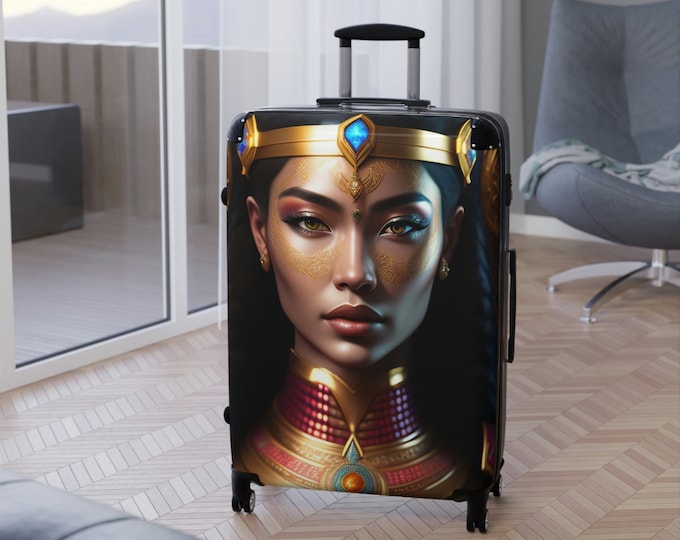 Suitcase with Egyptian Queen Cleopatra Painting 2, Luggage, Vacation, Girls Trip, Business, Travel, Afrocentric Art, Afro Queen