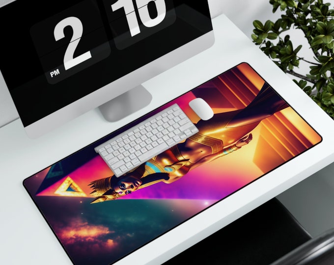 Desk Mat with Egyptian Queen Nefertiti Painting 45, Desktop Mat, Computer Pad, Office, Gamer Gifts, New Job Gift, African Art, Black Queen