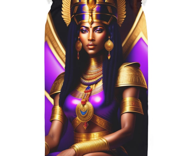 Christmas Santa Sack Bag with Queen Cleopatra Painting 8, Holiday Gift Bag, Xmas Decor, Velour Fabric, Black Artwork, Afrocentric Art