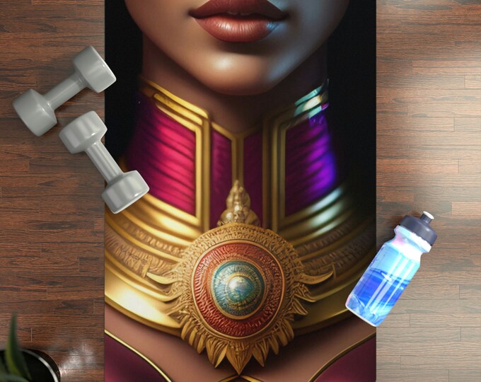 Egyptian Queen Cleopatra Yoga Mat 1, Thick Yoga Mat, Pilates, Fitness, Exercise, Anti Skid, Naturally Rubber, African Art, Black Artwork