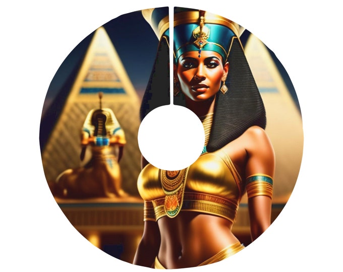 Christmas Tree Skirt with Egyptian Queen Nefertiti Painting 10, Holiday Decor, Xmas, Kwanzaa, Christmas Gifts, Ancient Egypt, African Art