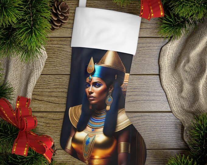 Holiday Stockings with Egyptian Queen Cleopatra Painting 21, Family Xmas, Christmas Gifts, Kwanzaa, Gift Wrap, Black Queen, African Art