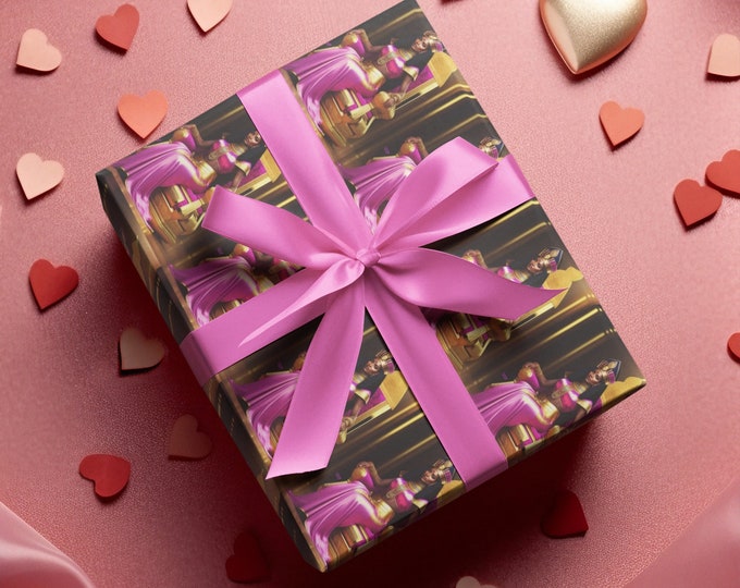 Gift Wrapping Paper with Egypt Queen Cleopatra Painting 12, Xmas Presents, Birthday Gifts for Her, Black Art, Eco Friendly, Egyptian Decor