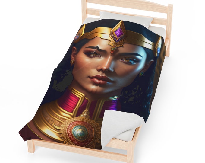 Velveteen Plush Blanket with Queen Cleopatra Painting 1, Throw Blanket, Baby Blanket, New Born Baby Gift, Home Decor, Bedding, Mom Gift