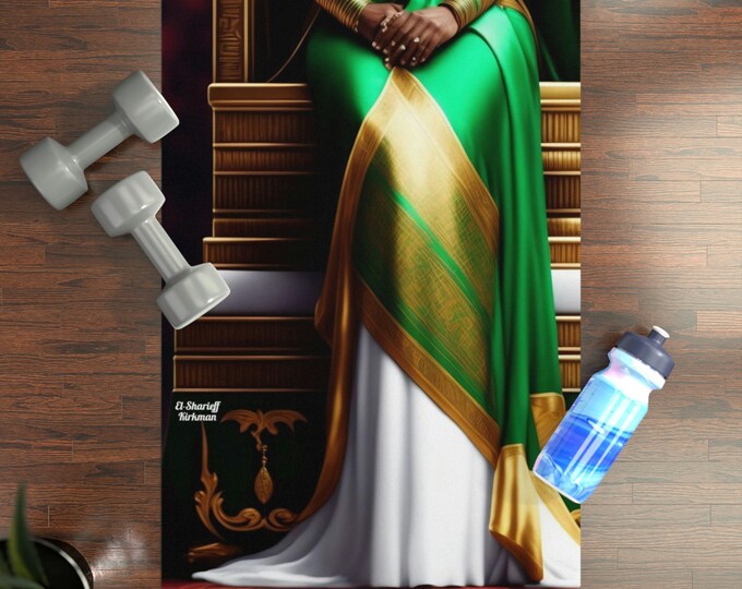 Egyptian Queen Cleopatra Yoga Mat 6, Thick Yoga Mat, Pilates, Fitness, Exercise, Anti Skid, Naturally Rubber, African Art, Black Artwork