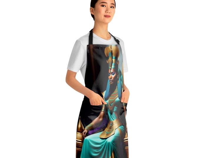 Apron with Egyptian Queen Nefertiti Painting 16, Apron with Pockets, Cooking Apron, Chef, BBQ Apron, Pottery Apronn, Artist, Black Woman