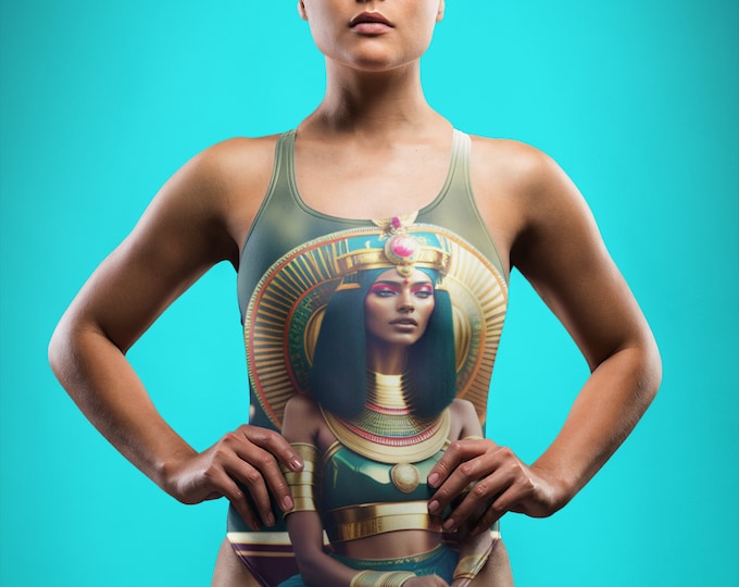 Bridesmaid Swimsuit with Egyptian Queen Nefertiti Painting 36, Swimwear, Bathing Suit, Pool, Beach, Summer, Black Woman Art, African Bikini