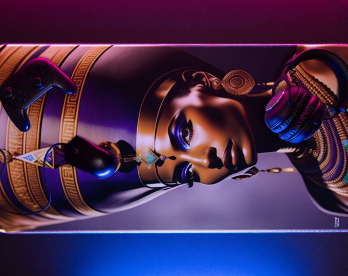 Desk Mat with Egyptian Queen Nefertiti Painting 00, Desktop Mat, Computer Pad, Office, Gamer Gifts, New Job Gift, African Art, Black Queen