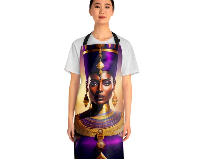 Apron with Egyptian Queen Nefertiti Painting 5, Apron with Pockets, Cooking Apron, Chef, BBQ Apron, Pottery Apronn, Artist, Black Woman