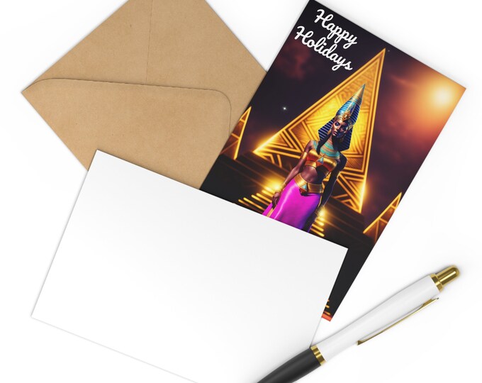 Holiday Postcards (7 pieces) with Queen Nefertiti Painting 50, Xmas Cards, Greeting, Gift for Her, Christmas Gifts, Nubian Queen, Black Art