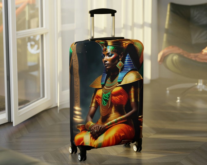 Luggage Cover with Egyptian Queen Nefertiti Painting 6, Luggage Protector, Suitcase Cover, Holiday, Vacation, African Wrap, Black Woman Art