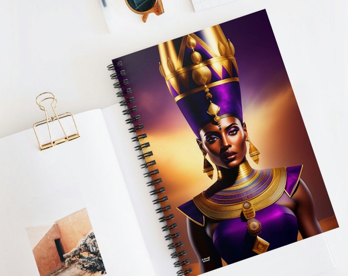 Spiral Notebook with Queen Nefertiti Painting 5, Lined Notebook, Spiral, Journals and Notebooks, Black Women Art, African Art, Egyptian Art