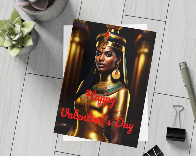 Valentines Day Cards with Queen Cleopatra Painting 10, Greeting Cards, Postcard, Gifts for Her, Afrocentric, Black Queen, African Art, Egypt