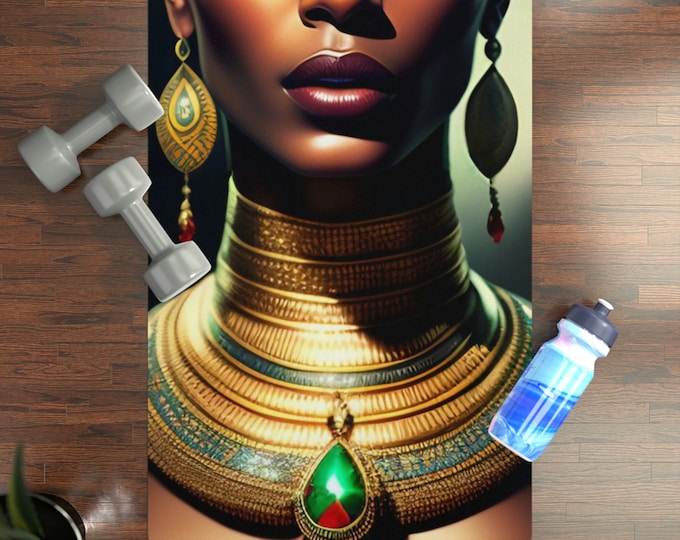 Egyptian Queen Cleopatra Yoga Mat 9, Thick Yoga Mat, Pilates, Fitness, Exercise, Anti Skid, Naturally Rubber, African Art, Black Artwork