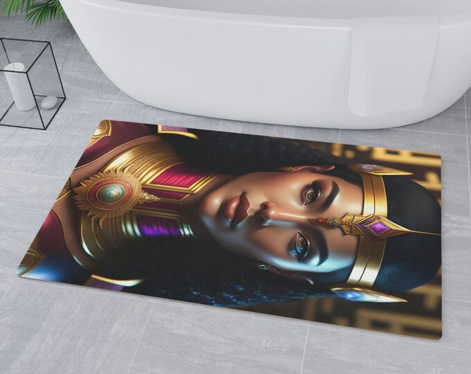 Queen Cleopatra Painted Bathroom Mat 1 | Bathroom Rug |Anti-Slip | Gift for Her | Get Naked Mat | Black Art | Quick Dry Mat | Bathroom Déco