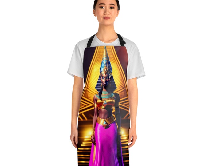 Apron with Egyptian Queen Nefertiti Painting 50, Apron with Pockets, Cooking Apron, BBQ Apron, Pottery Apronn, Artist, Black Girl Magic, Art