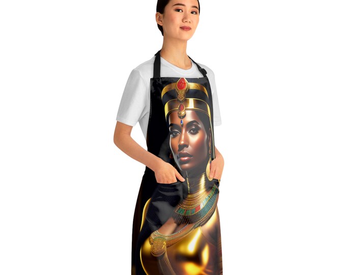 Apron with Egyptian Queen Cleopatra Painting 10, Bartender Apron, Chef Gift, Pottery, Kitchen, Baking, Afrocentric Art, Black Woman Art