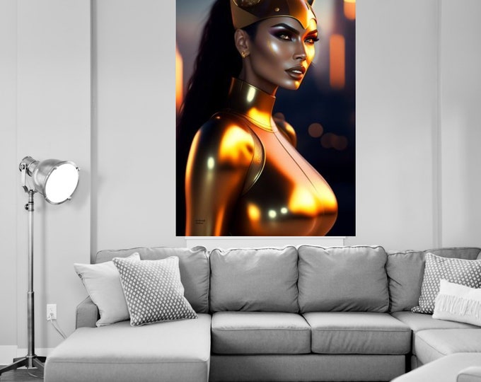 Egyptian Goddess Bastet Painting 2 | Black Girl Art | Feminist Print | Femme Painting | Girly Aesthetic | Black Culture | Power And Equality