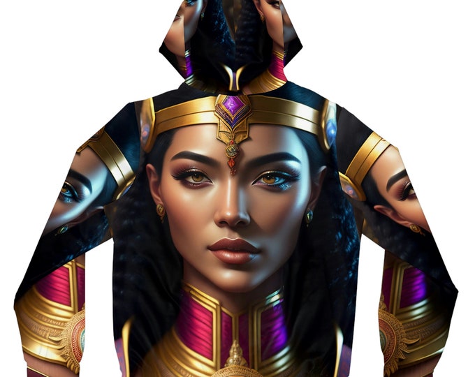 Hooded Jacket with Queen Cleopatra Painting 1, Fall Clothing, Spring, Long Sleeves Jacket, Women Coat, Womens Clothing, Full-Zip Hoodie
