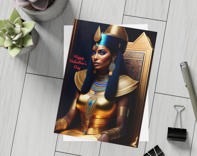 Valentines Day Cards with Queen Cleopatra Painting 21, Greeting Cards, Postcard, Black Woman Art, Afrocentric, African Art, Egyptian Gifts
