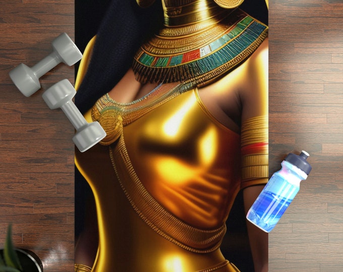 Egyptian Queen Cleopatra Yoga Mat 10, Thick Yoga Mat, Pilates, Fitness, Exercise, Anti Skid, Naturally Rubber, African Art, Black Artwork