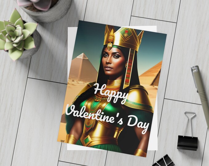Valentines Day Cards with Queen Cleopatra Painting 11, Greeting Cards, Postcard, Gifts for Her, Afrocentric, Black Queen, African Art, Egypt