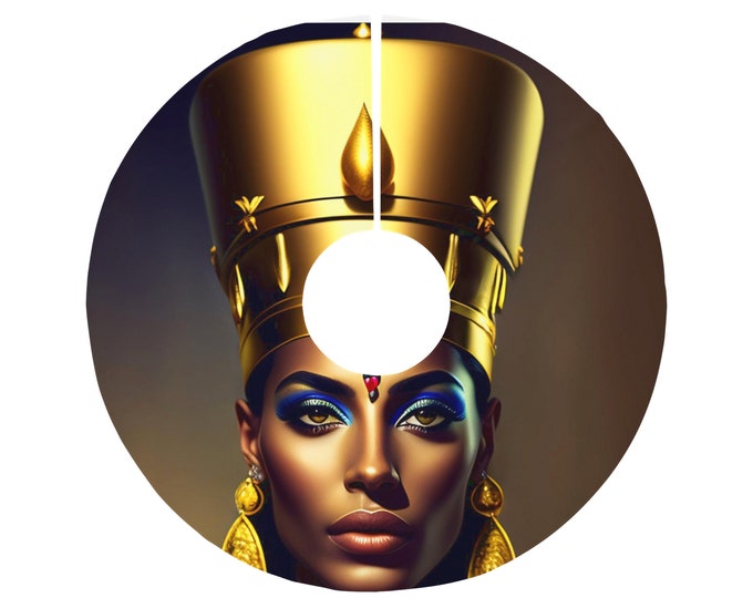 Christmas Tree Skirt with Egyptian Queen Nefertiti Painting 8, Holiday Decor, Xmas, Kwanzaa, Christmas Gifts, Ancient Egypt, African Art