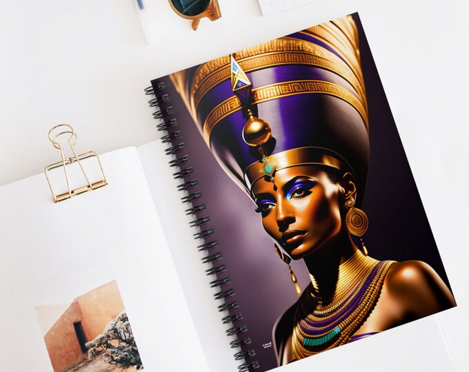 Spiral Notebook with Queen Nefertiti Painting 00, Lined Notebook, Spiral, Journals and Notebooks, Black Women Art, Afro Art, Egyptian Art