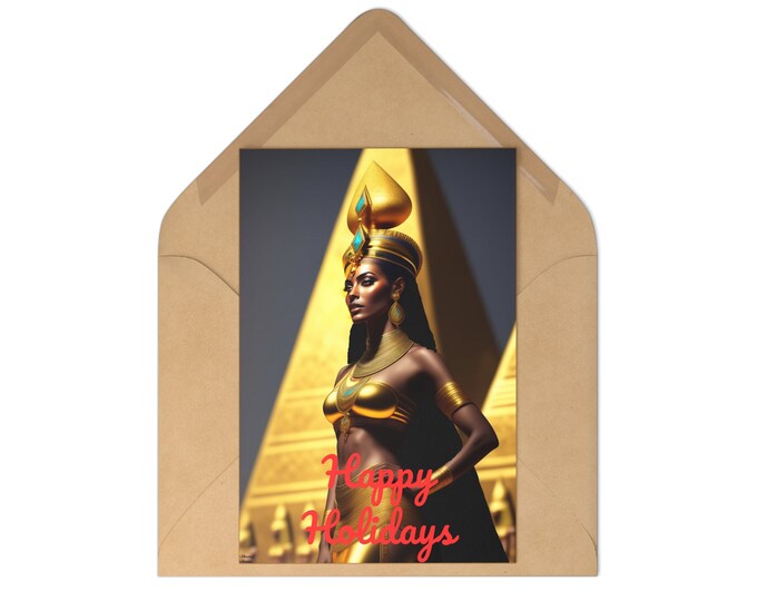 Holiday Postcards (7 pieces) with Queen Nefertiti Painting 31, Xmas Cards, Greeting, Gift for Him, Christmas Gifts, Nubian Queen, Black Art