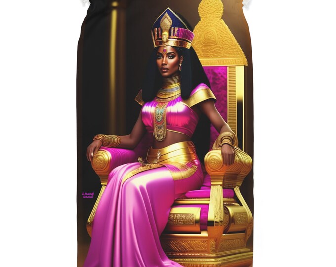 Christmas Santa Sack Bag with Queen Cleopatra Painting 12, Holiday Gift Bag, Xmas Decor, Velour Fabric, Black Artwork, Afrocentric Art