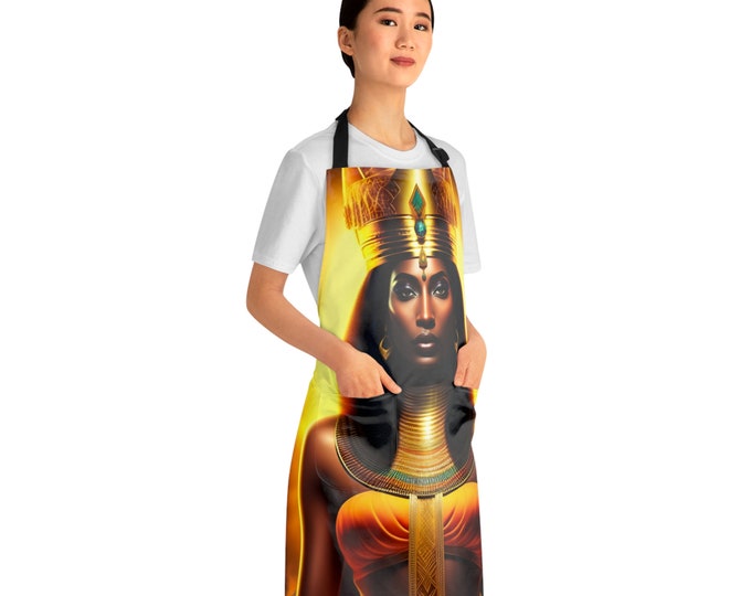 Apron with Egyptian Goddess Isis Painting 27, Cooking Apron, Bartender Apron, Chef Gift, Pottery Apron, Gardening Apron, Black Woman Art