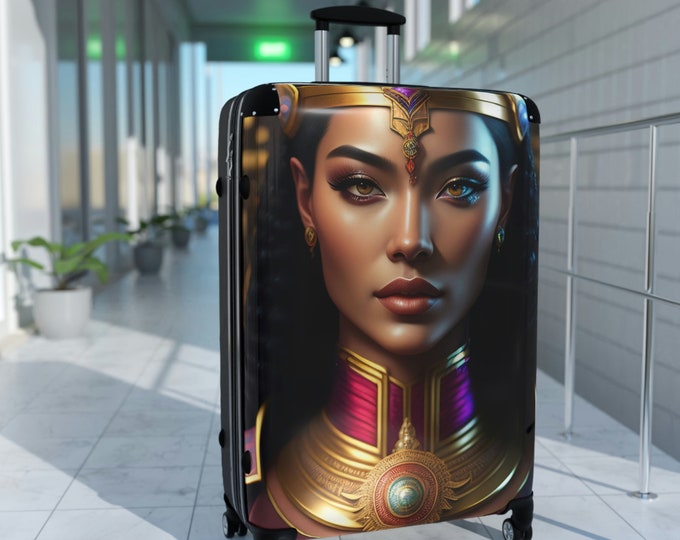 Suitcase with Egyptian Queen Cleopatra Painting 1, Luggage, Vacation, Girls Trip, Summer, Business, Travel, Afrocentric Art, Afro Queen