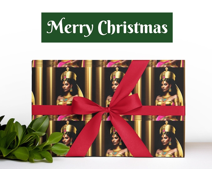 Gift Wrapping Paper with Egypt Queen Cleopatra Painting 14, Xmas Presents, Birthday Gifts for Her, Black Art, Eco Friendly, Egyptian Decor