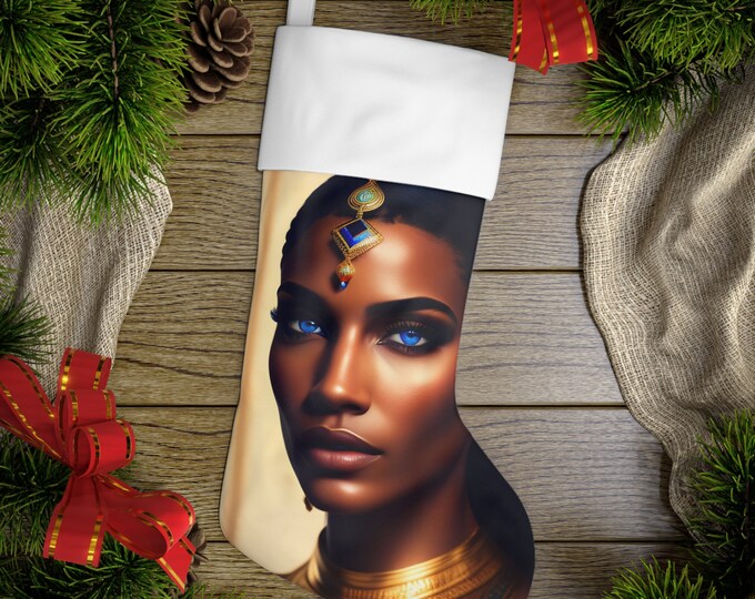 Holiday Stockings with Egyptian Queen Cleopatra Painting 20, Family Xmas, Christmas Gifts, Kwanzaa, Gift Wrap, Black Queen, African Art