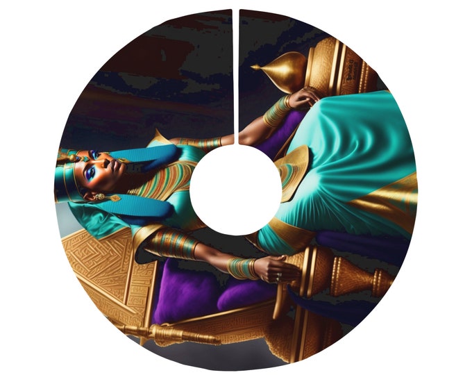 Christmas Tree Skirt with Egyptian Queen Nefertiti Painting 16, Holiday Decor, Xmas, Kwanzaa, Christmas Gifts, Ancient Egypt, African Art