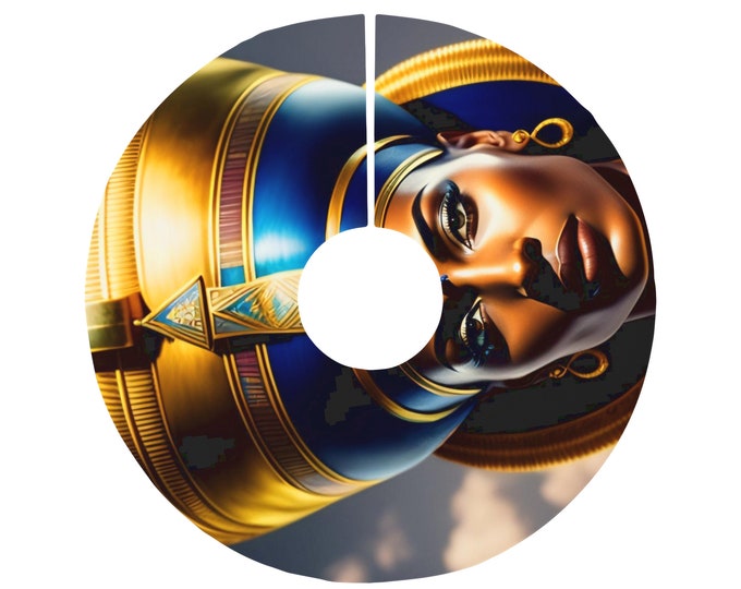 Christmas Tree Skirt with Egyptian Queen Nefertiti Painting 1, Holiday Decor, Xmas, Kwanzaa, Christmas Gifts, Ancient Egypt, African Art