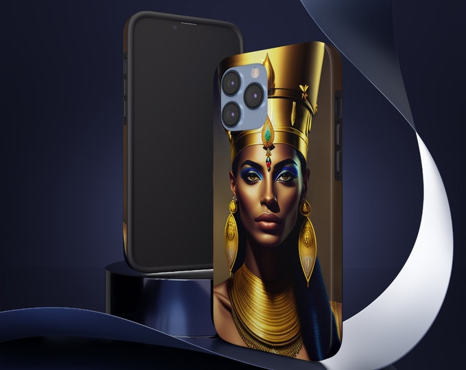 Cell Phone Case with Egyptian Queen Nefertiti Painting 8, Trendy Phone Case, iPhone Case, Phone Back Cover, Phone Accessory, Black Woman Art