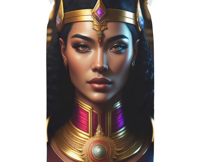 Christmas Santa Sack Bag with Queen Cleopatra Painting 1, Holiday Gift Bag, Xmas Decor, Velour Fabric, Black Artwork, Afrocentric Art